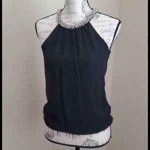 Black Express silver beaded halter style sleeveless top
